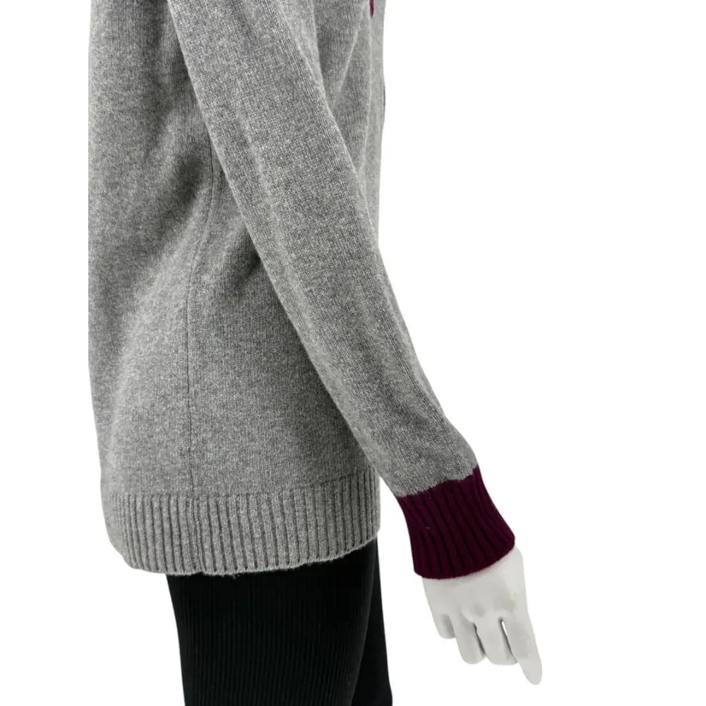 Chanel 2007A Grey and Purple Cashmere Beaded Crest Detail V Neck Sweater
